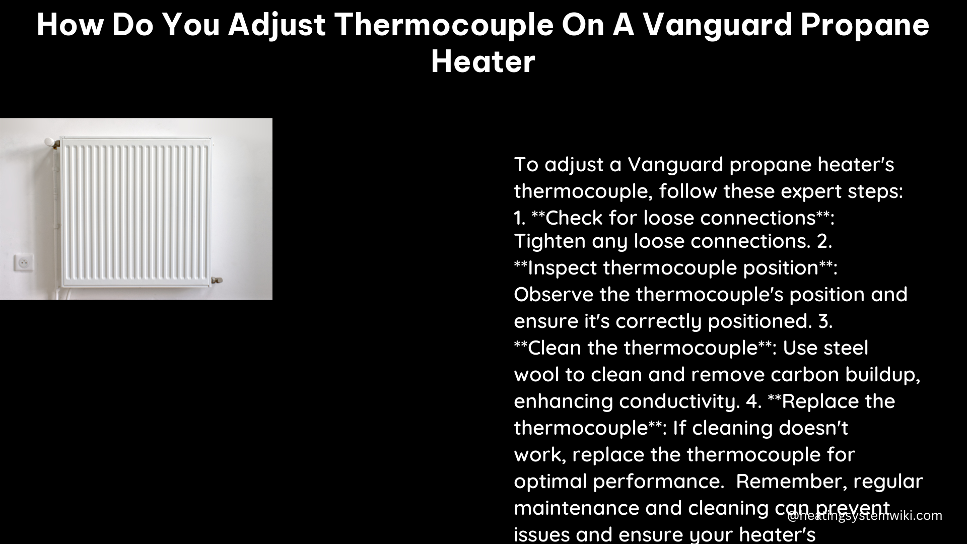 how do you adjust thermocouple on a vanguard propane heater