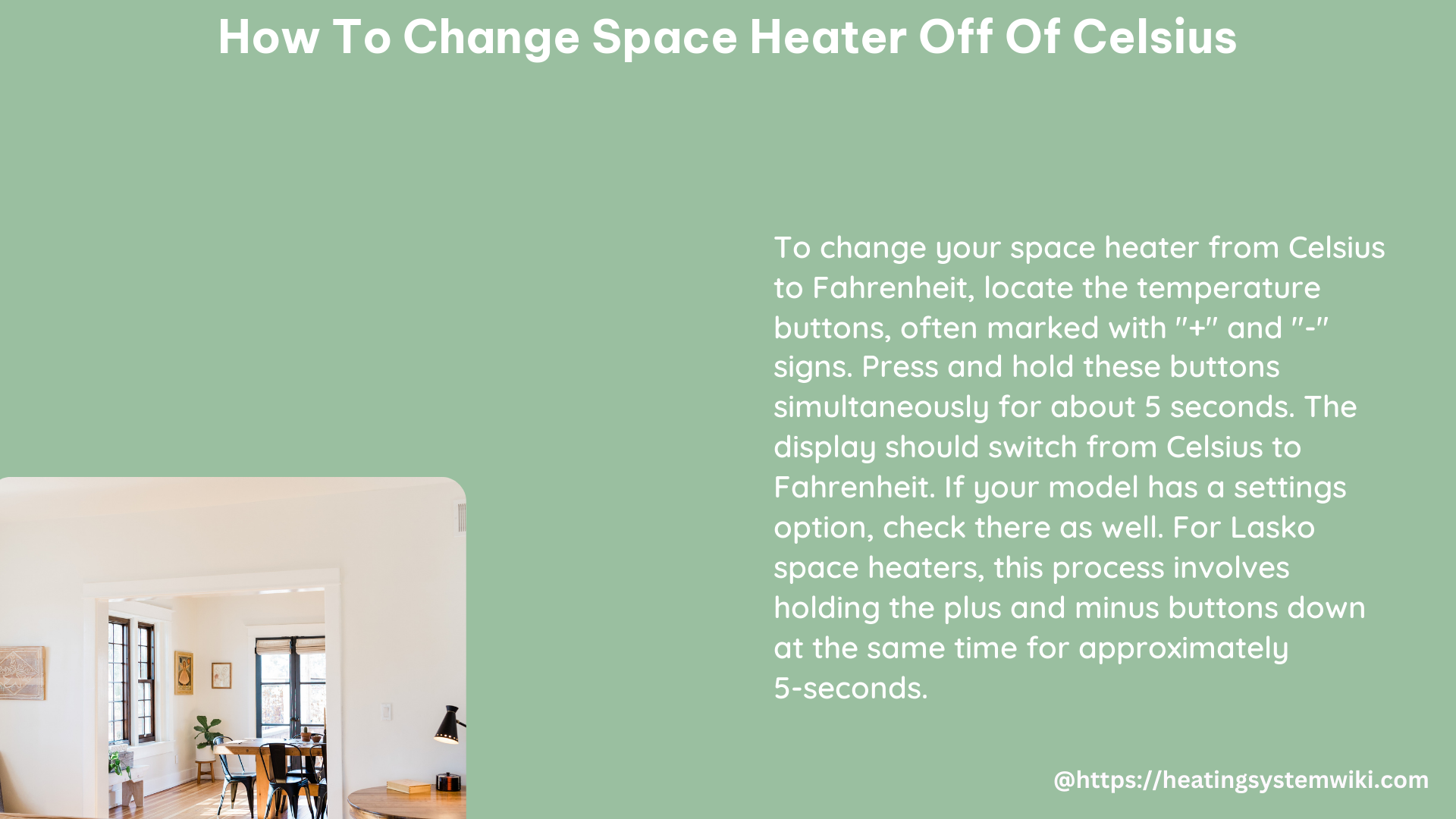 how to change space heater off of celsius