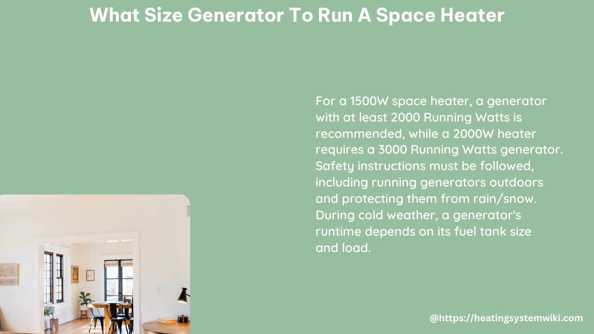 what size generator to run a space heater