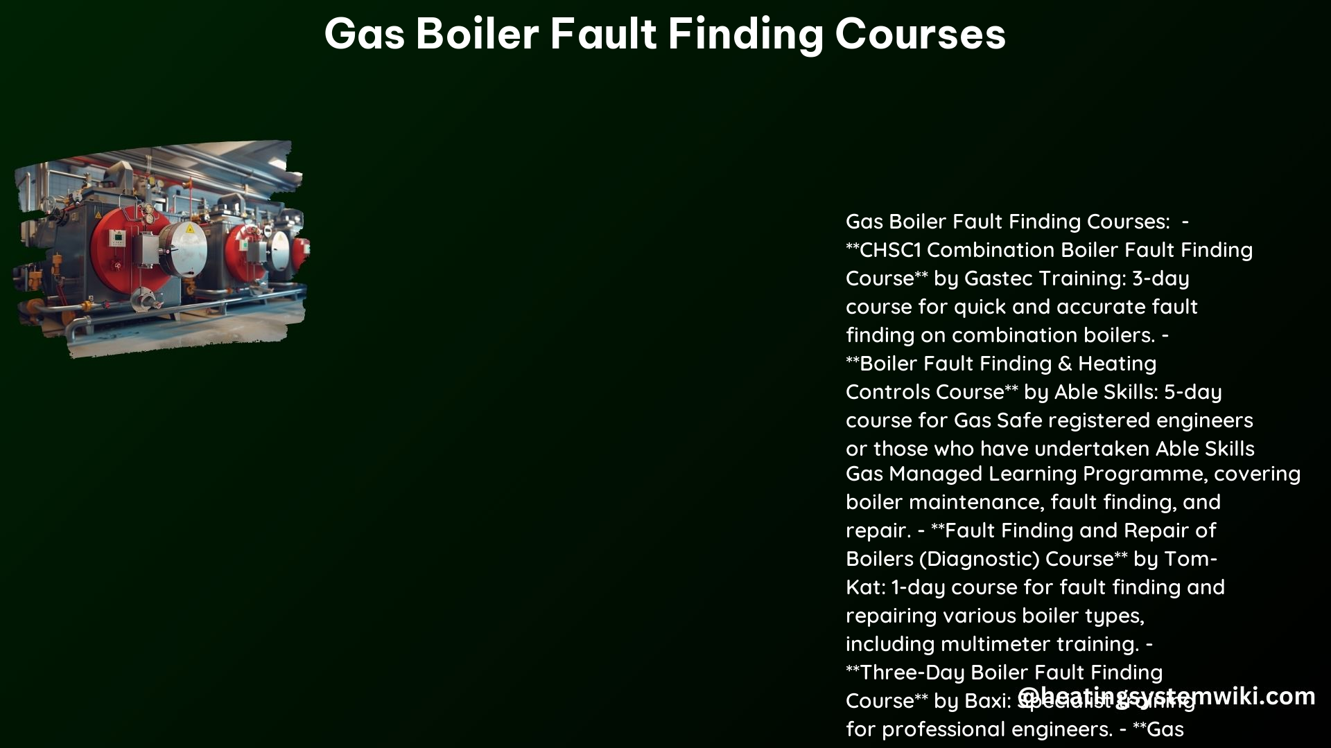 Gas Boiler Fault Finding Courses