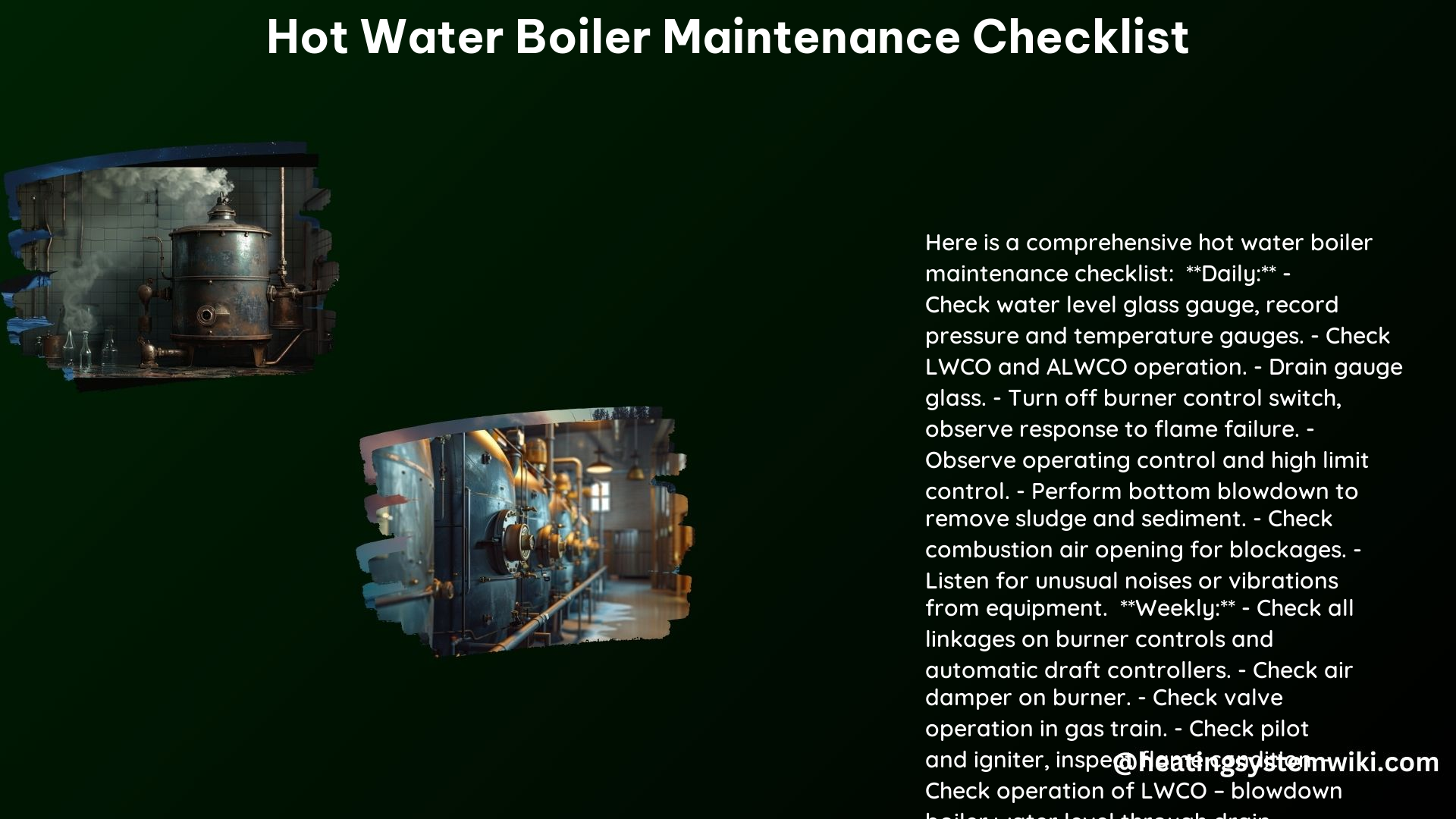 Hot Water Boiler Maintenance Checklist