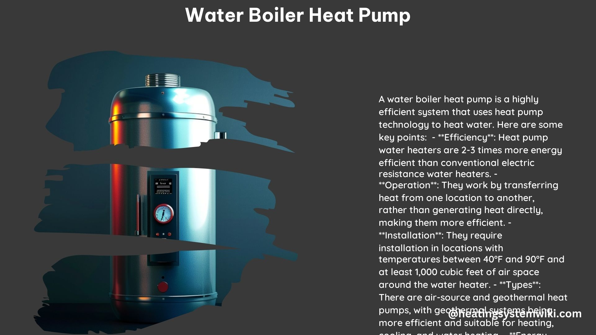 Water Boiler Heat Pump